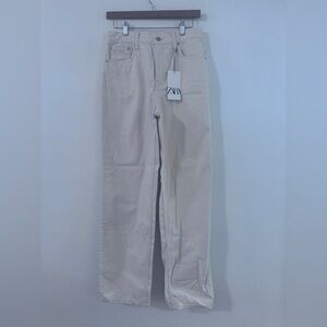 NWT-Zara Women's Cream High Rise Jeans Size 6 Wide Leg